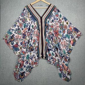 Milly Design Nation Kimono Womens L/XL Beachy Floral Boho Caftan Poncho Sheer